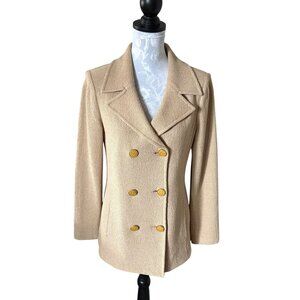 St John Santana Knit Double Breasted Blazer Jacket Beige Womens Size 6